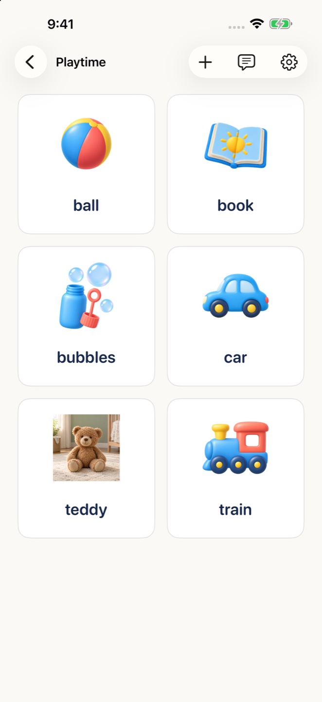A custom Playtime group with illustrated toys and a personal teddy bear photo