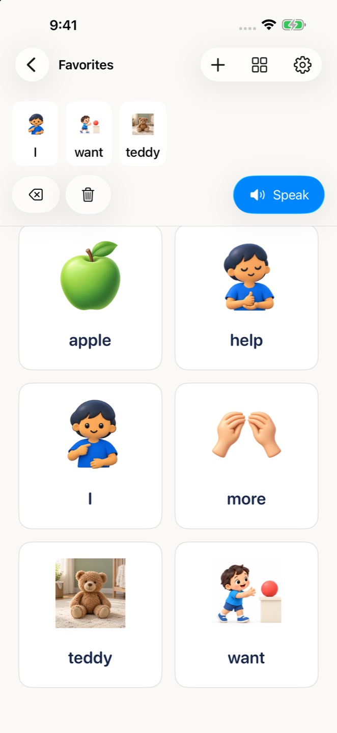 Bean sentence builder with the words I want teddy